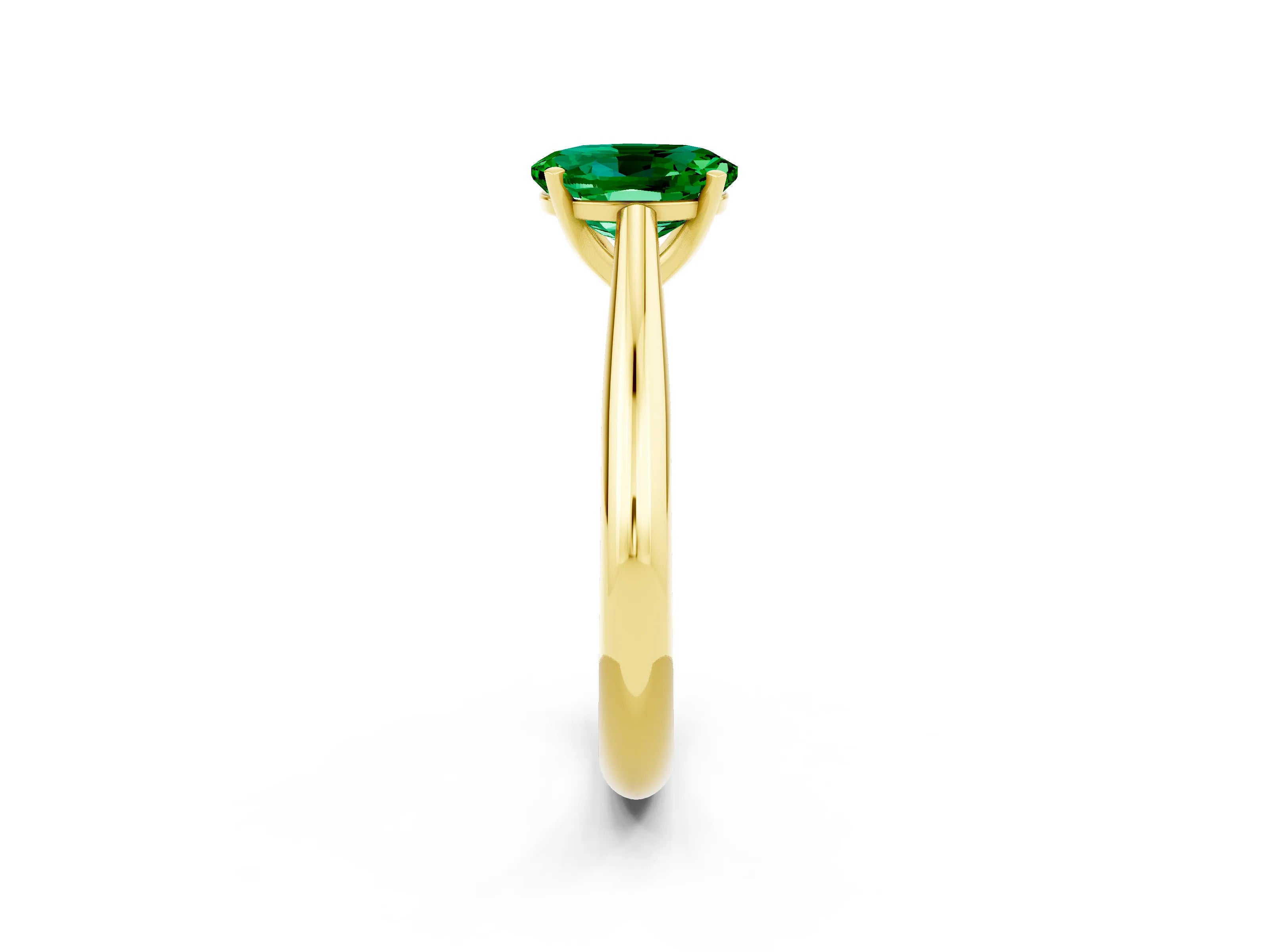 Yellow gold Oval Cut Emerald Solitaire Engagement Ring with Cathedral Setting and Four-Prong Mount_14