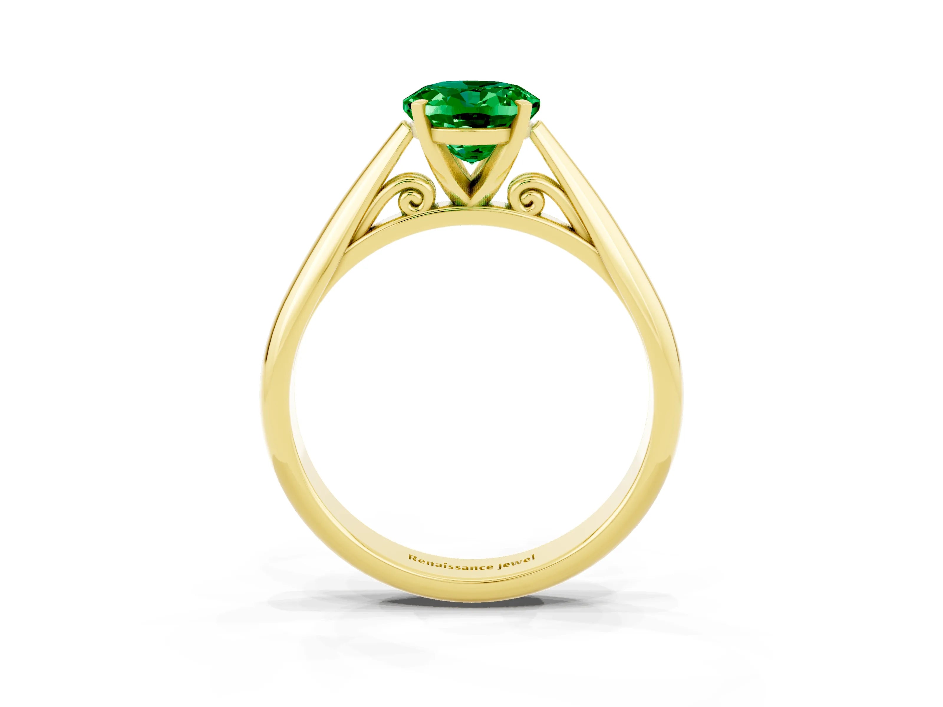 Yellow gold Oval Cut Emerald Solitaire Engagement Ring with Cathedral Setting and Four-Prong Mount_15
