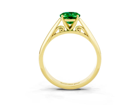 Yellow gold Oval Cut Emerald Solitaire Engagement Ring with Cathedral Setting and Four-Prong Mount_15