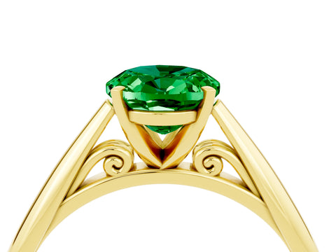 Yellow gold Oval Cut Emerald Solitaire Engagement Ring with Cathedral Setting and Four-Prong Mount_16