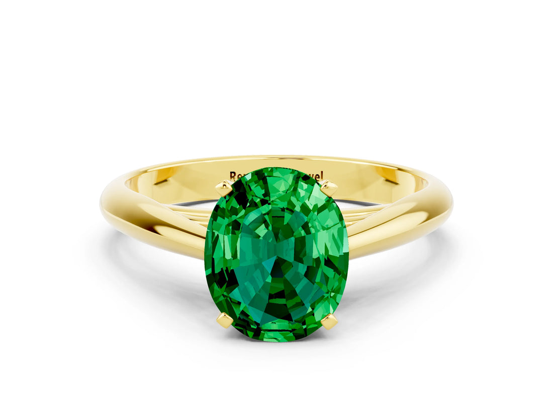 Yellow gold Oval Cut Emerald Solitaire Engagement Ring with Cathedral Setting and Four-Prong Mount_18
