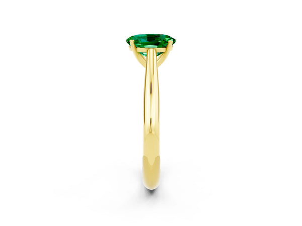 Yellow gold Oval Cut Emerald Solitaire Engagement Ring with Cathedral Setting and Four-Prong Mount