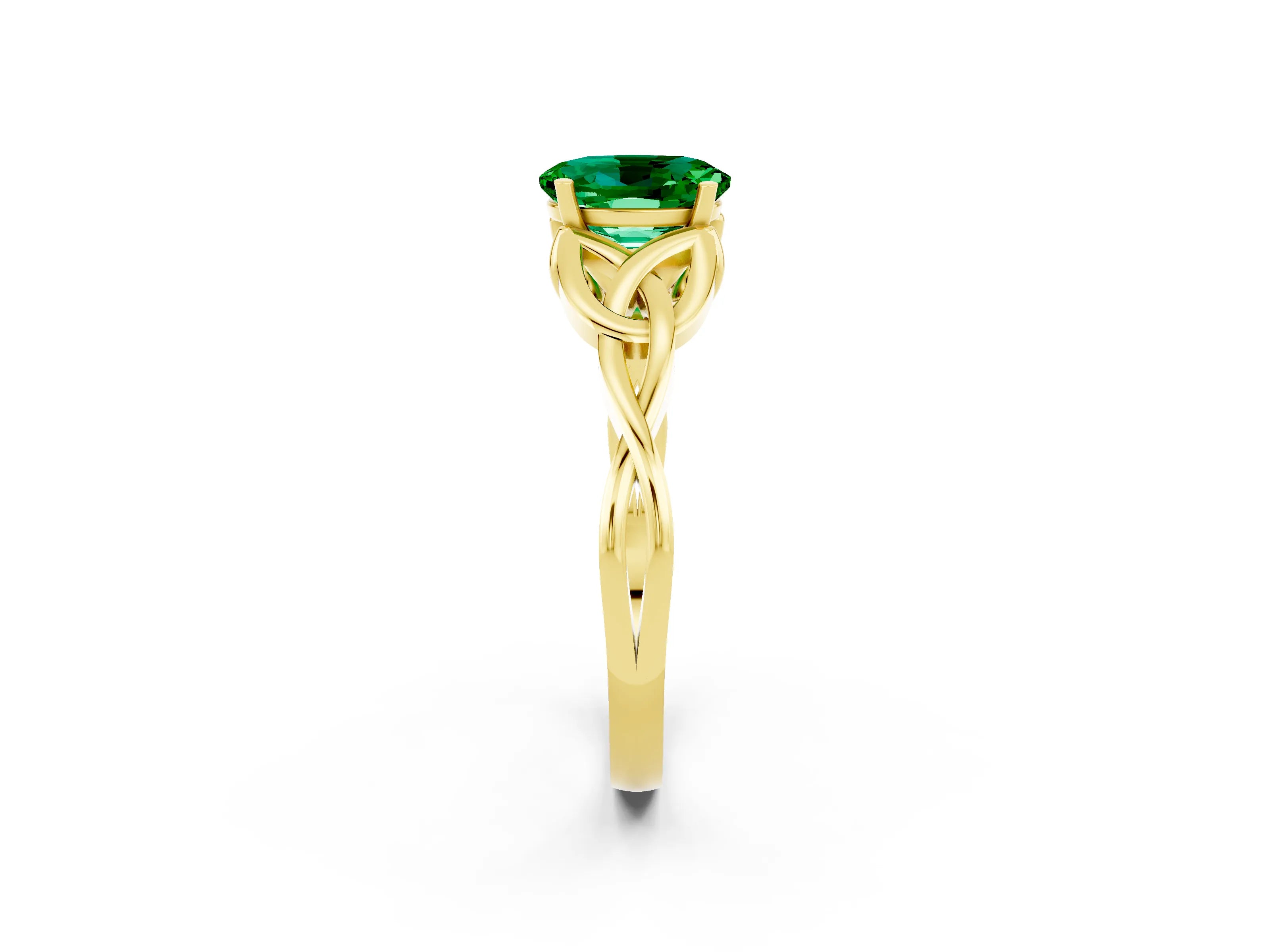 Yellow gold Oval Cut Emerald Solitaire Engagement Ring with Celtic Knot Band and Four-Prong Setting_2