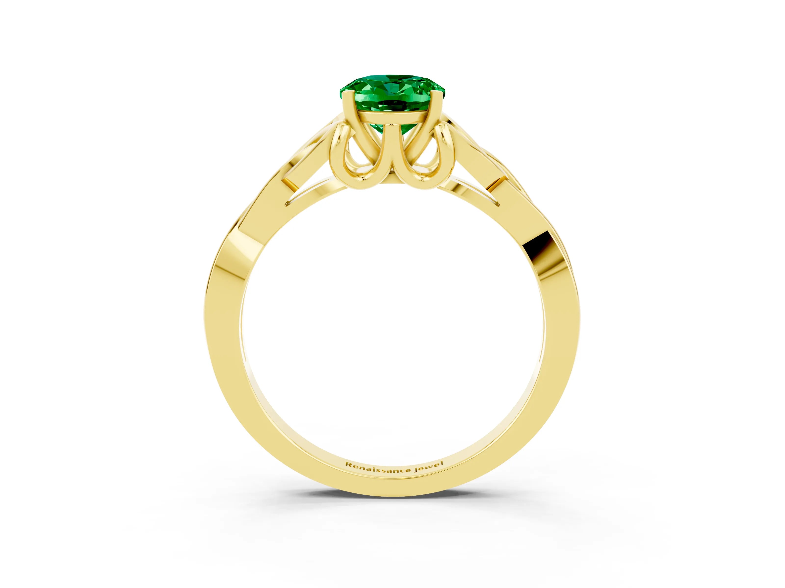 Yellow gold Oval Cut Emerald Solitaire Engagement Ring with Celtic Knot Band and Four-Prong Setting_3