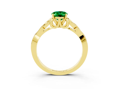Yellow gold Oval Cut Emerald Solitaire Engagement Ring with Celtic Knot Band and Four-Prong Setting_3