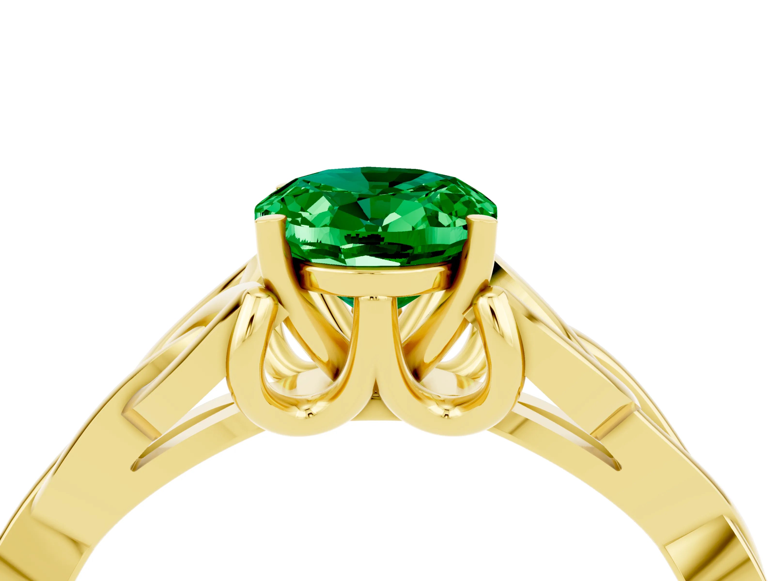Yellow gold Oval Cut Emerald Solitaire Engagement Ring with Celtic Knot Band and Four-Prong Setting_4