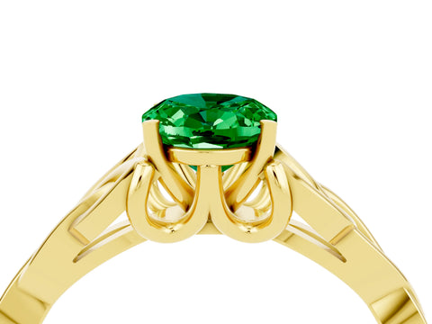 Yellow gold Oval Cut Emerald Solitaire Engagement Ring with Celtic Knot Band and Four-Prong Setting_4