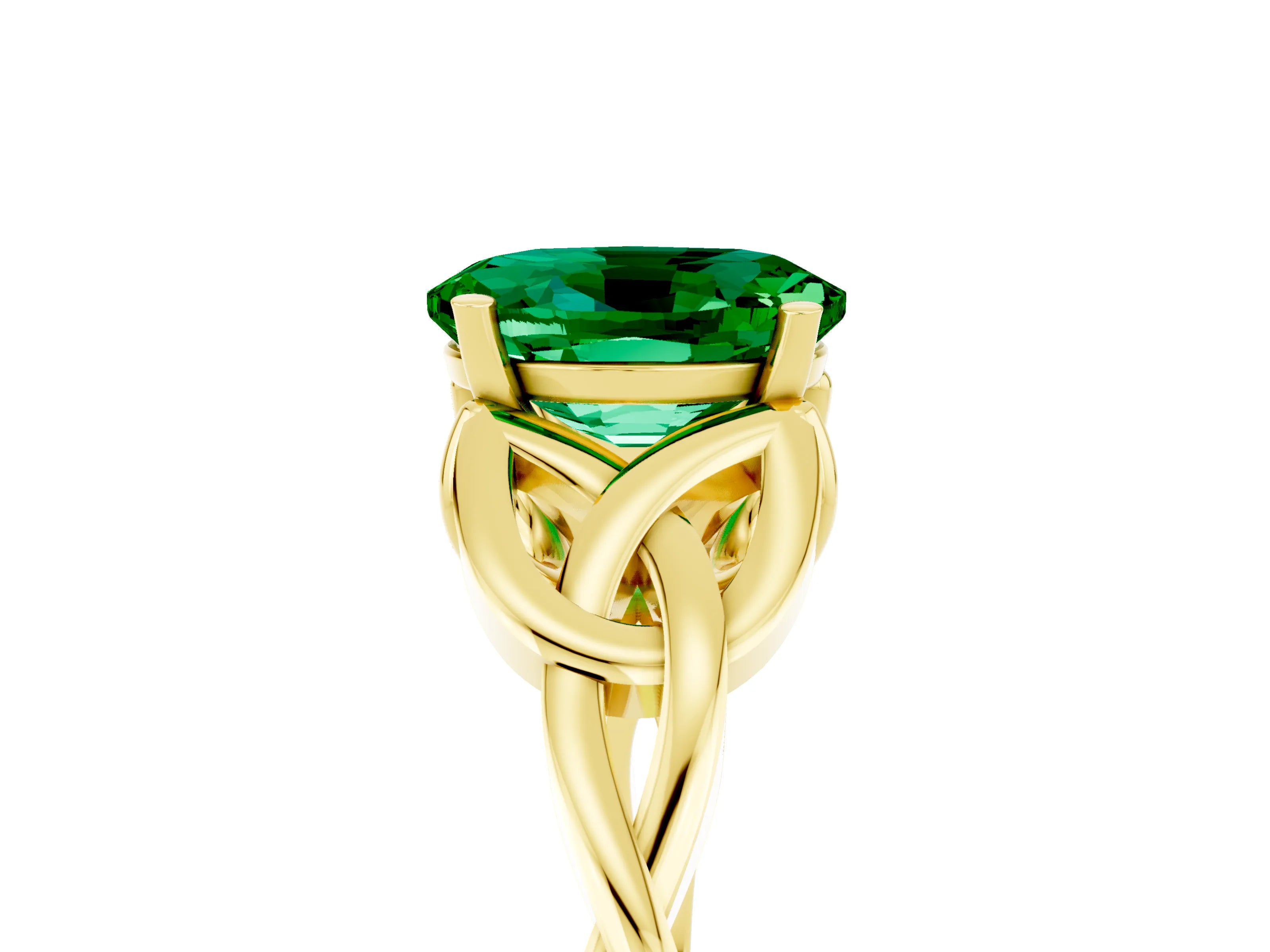Yellow gold Oval Cut Emerald Solitaire Engagement Ring with Celtic Knot Band and Four-Prong Setting_5