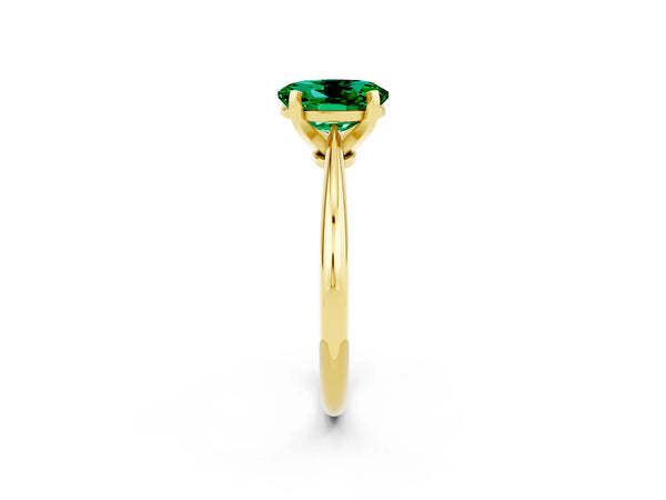 Yellow gold Oval Cut Emerald Solitaire Engagement Ring with Classic Band and Four-Prong Setting