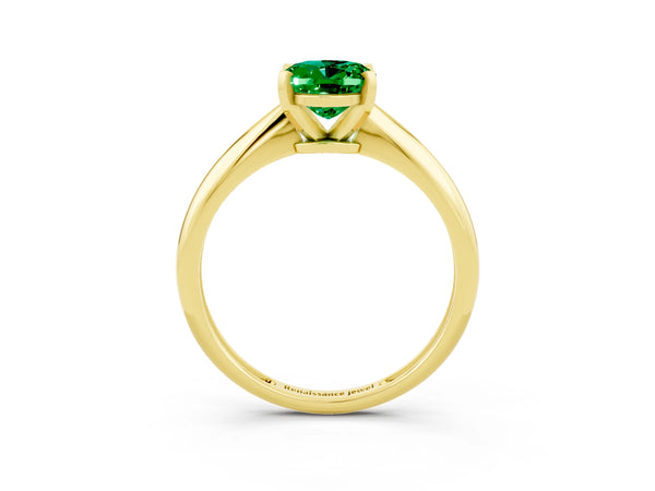 Yellow gold Oval Cut Emerald Solitaire Engagement Ring with Classic Band and Four-Prong Setting