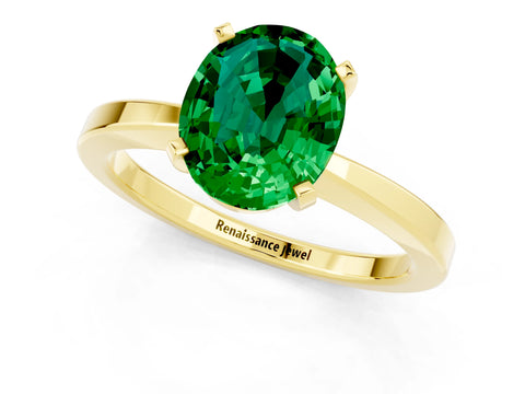 Yellow gold Oval Cut Emerald Solitaire Engagement Ring with Classic Band and Four-Prong Setting_25