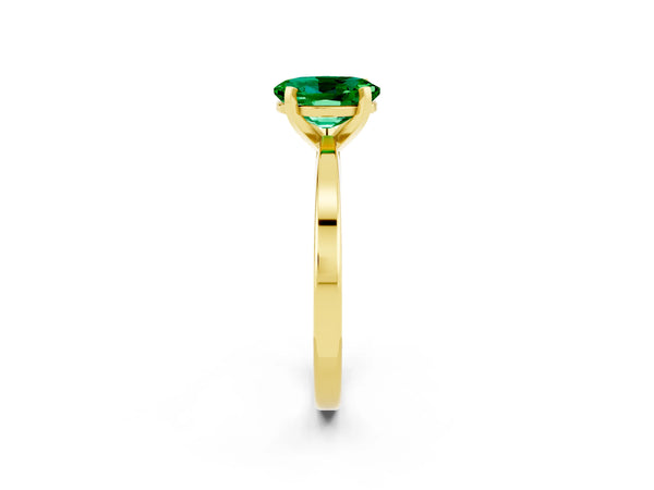 Yellow gold Oval Cut Emerald Solitaire Engagement Ring with Classic Band and Four-Prong Setting