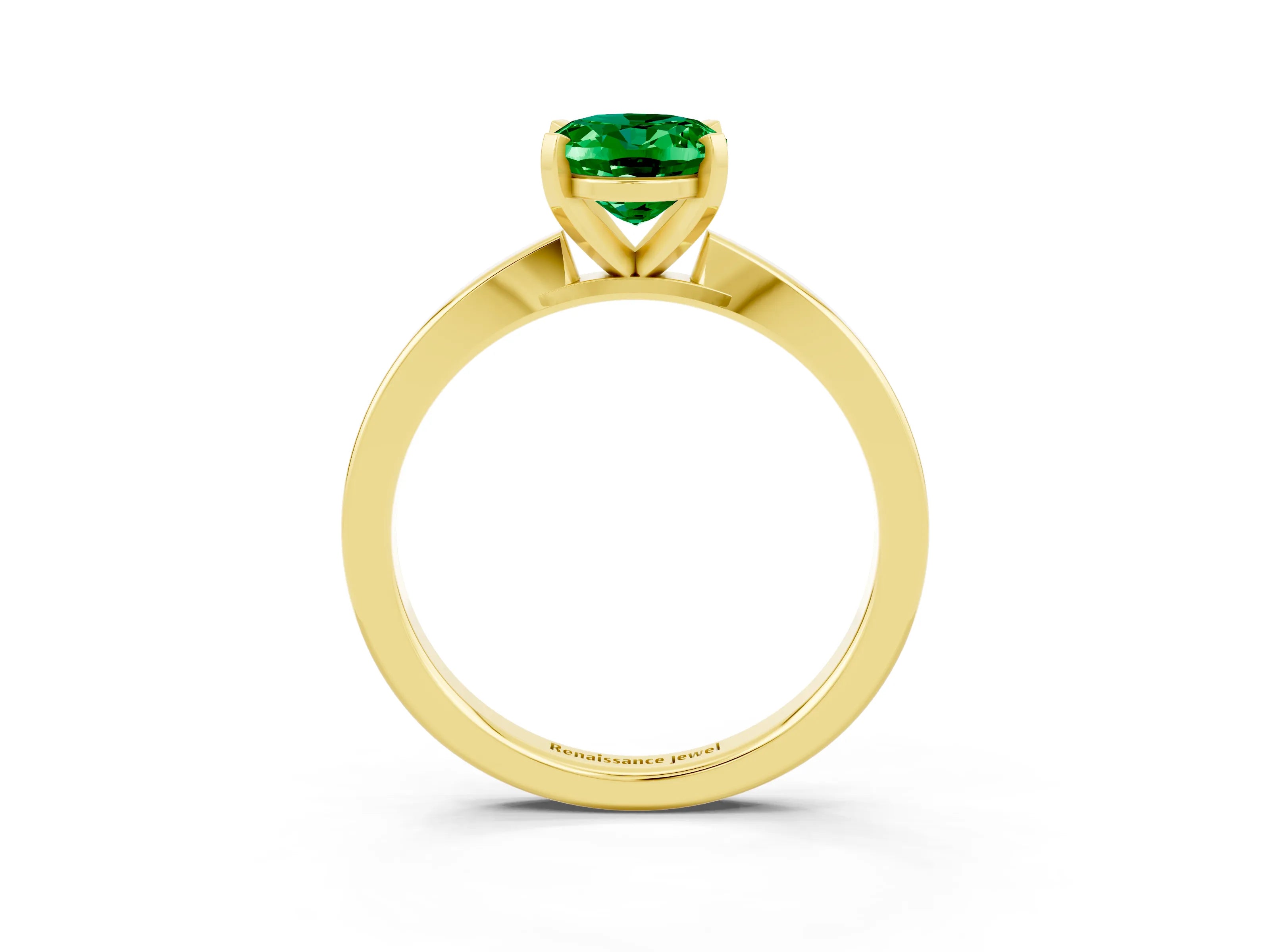 Yellow gold Oval Cut Emerald Solitaire Engagement Ring with Classic Band and Four-Prong Setting_27