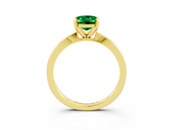 Yellow gold Oval Cut Emerald Solitaire Engagement Ring with Classic Band and Four-Prong Setting