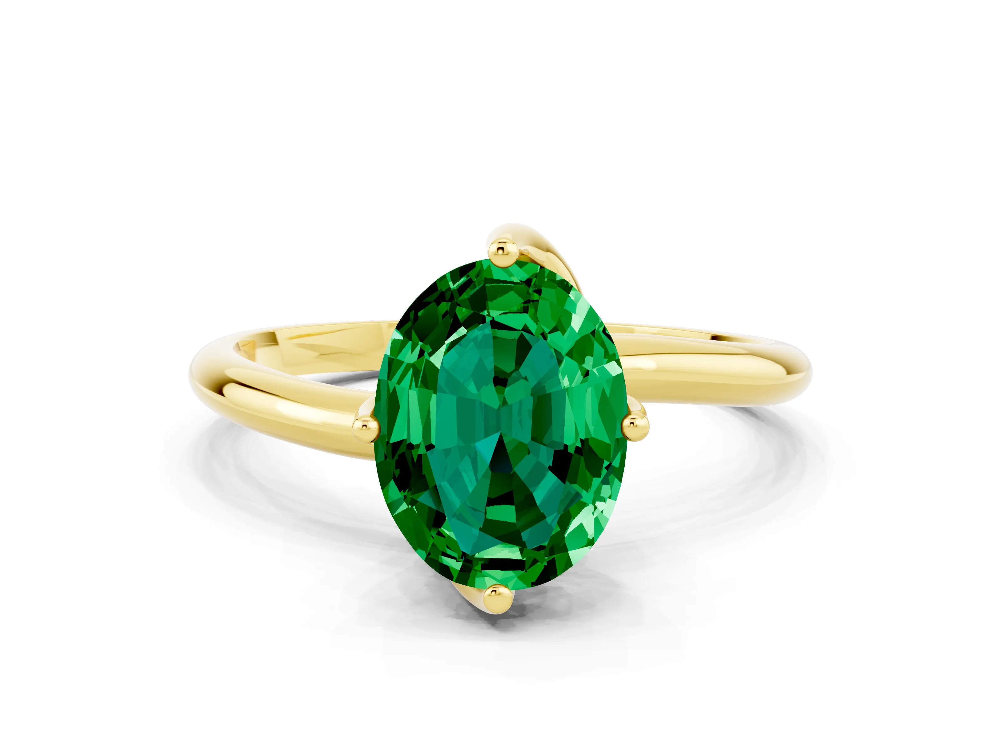 Yellow gold Oval Cut Emerald Solitaire Engagement Ring with Four-Prong Setting and Classic Band_12