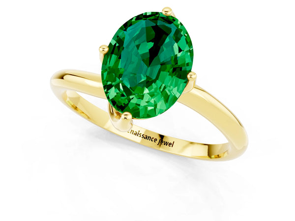 Yellow gold Oval Cut Emerald Solitaire Engagement Ring with Four-Prong Setting and Classic Band