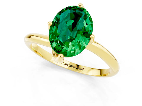 Yellow gold Oval Cut Emerald Solitaire Engagement Ring with Four-Prong Setting and Classic Band_13