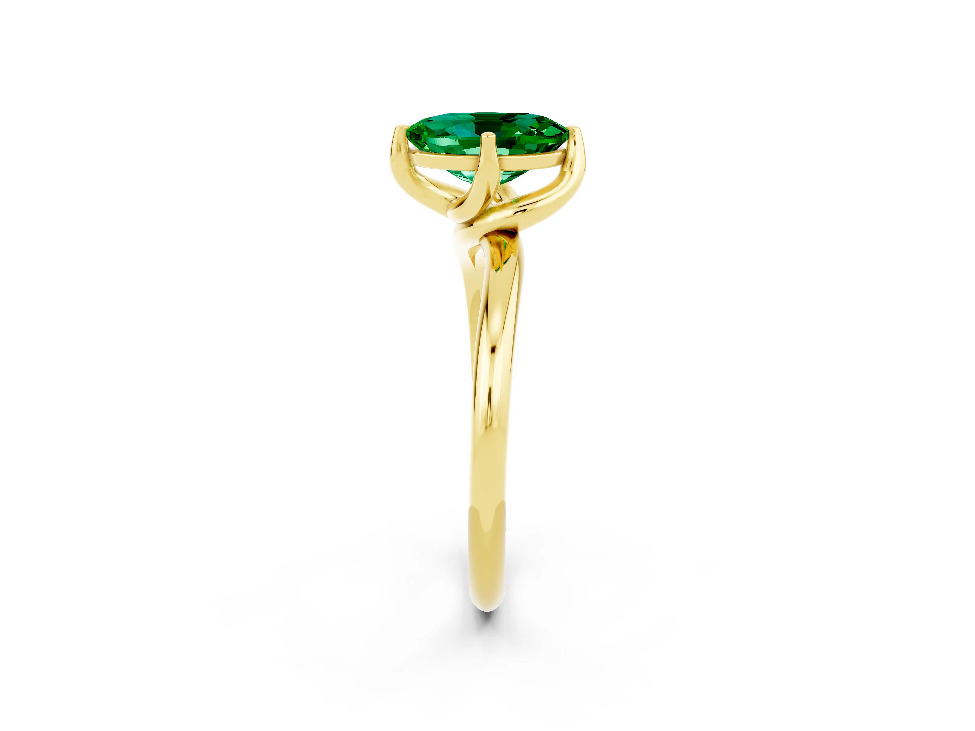 Yellow gold Oval Cut Emerald Solitaire Engagement Ring with Four-Prong Setting and Classic Band_14