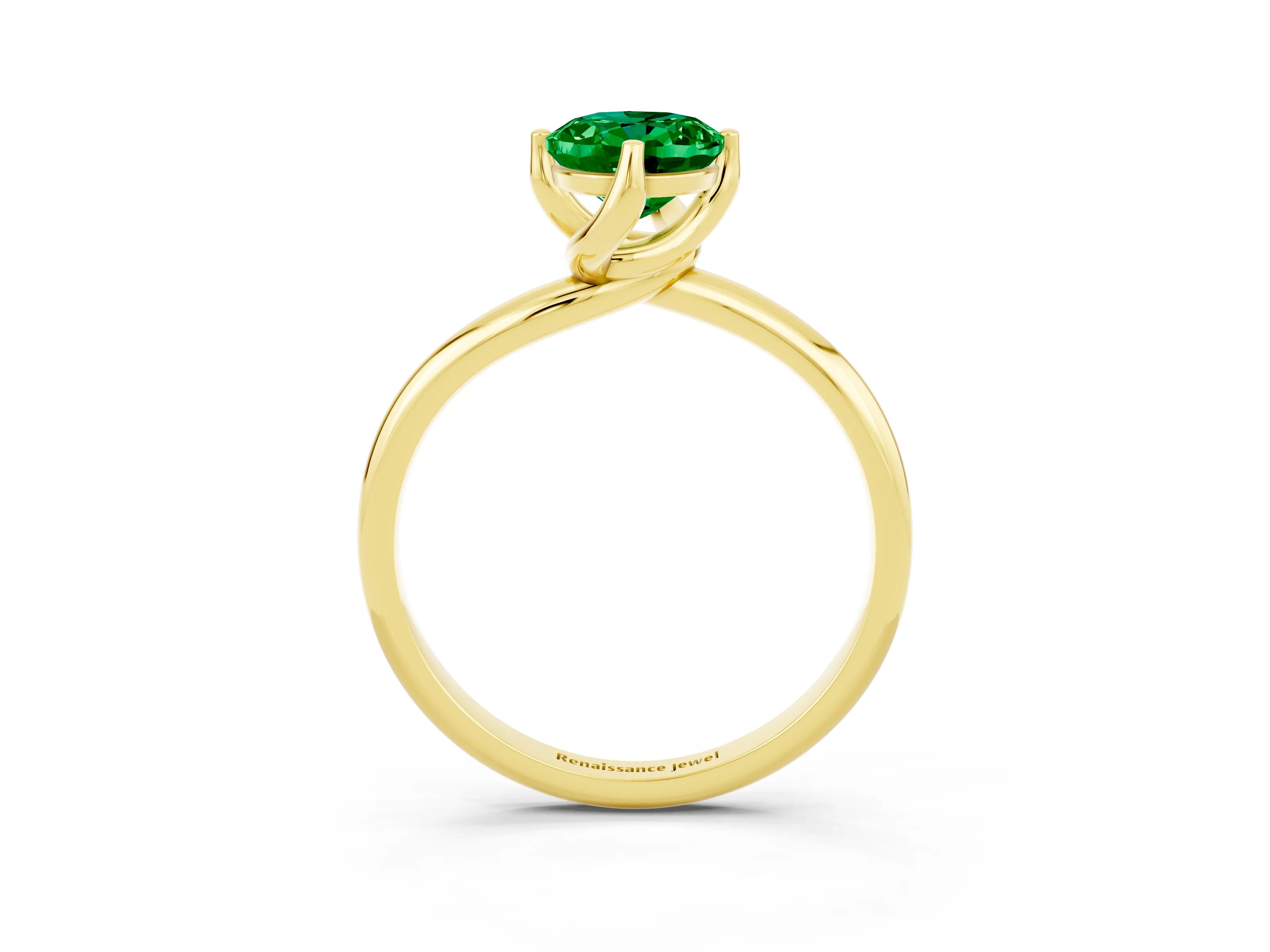 Yellow gold Oval Cut Emerald Solitaire Engagement Ring with Four-Prong Setting and Classic Band_15