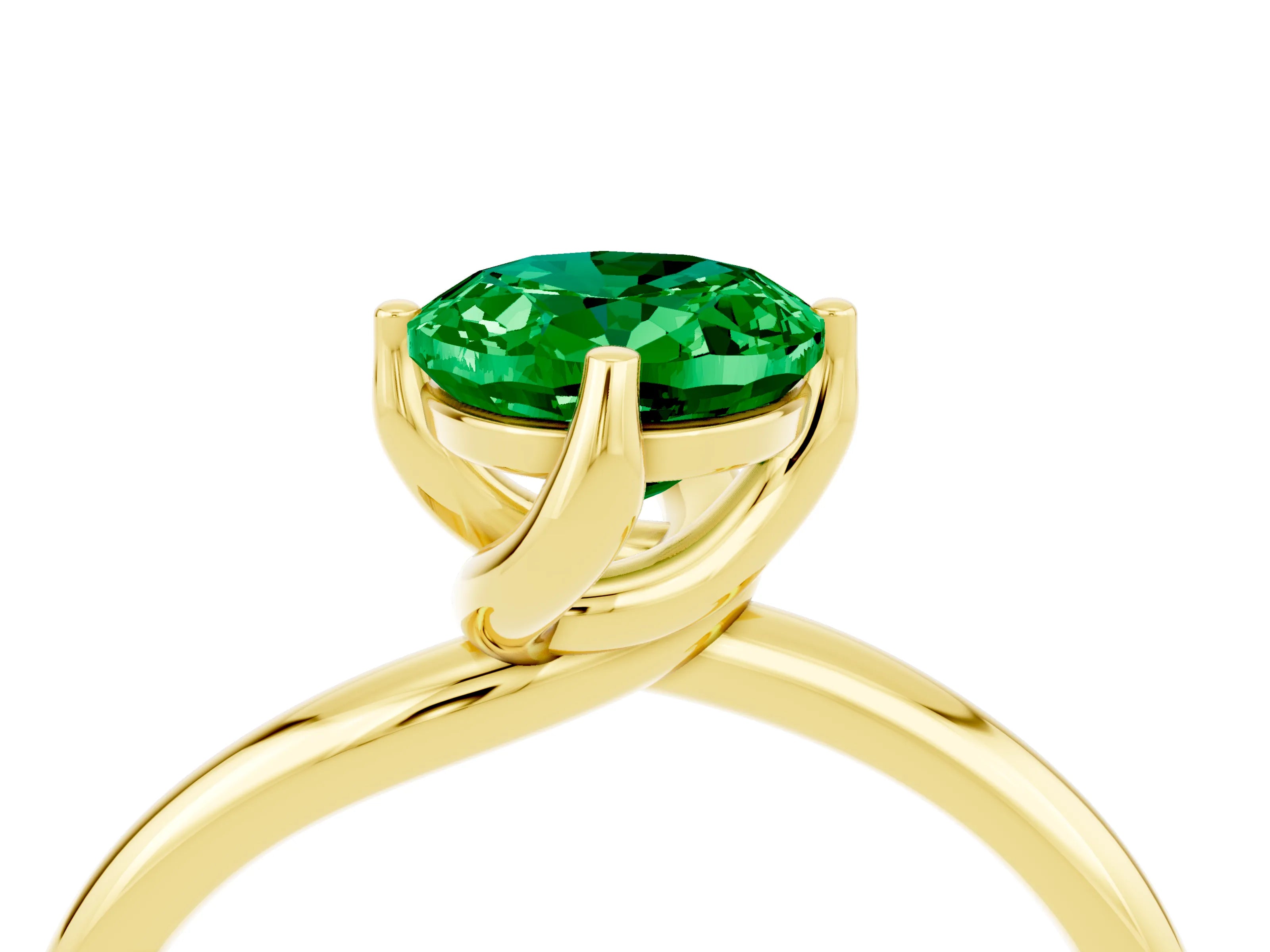 Yellow gold Oval Cut Emerald Solitaire Engagement Ring with Four-Prong Setting and Classic Band_16