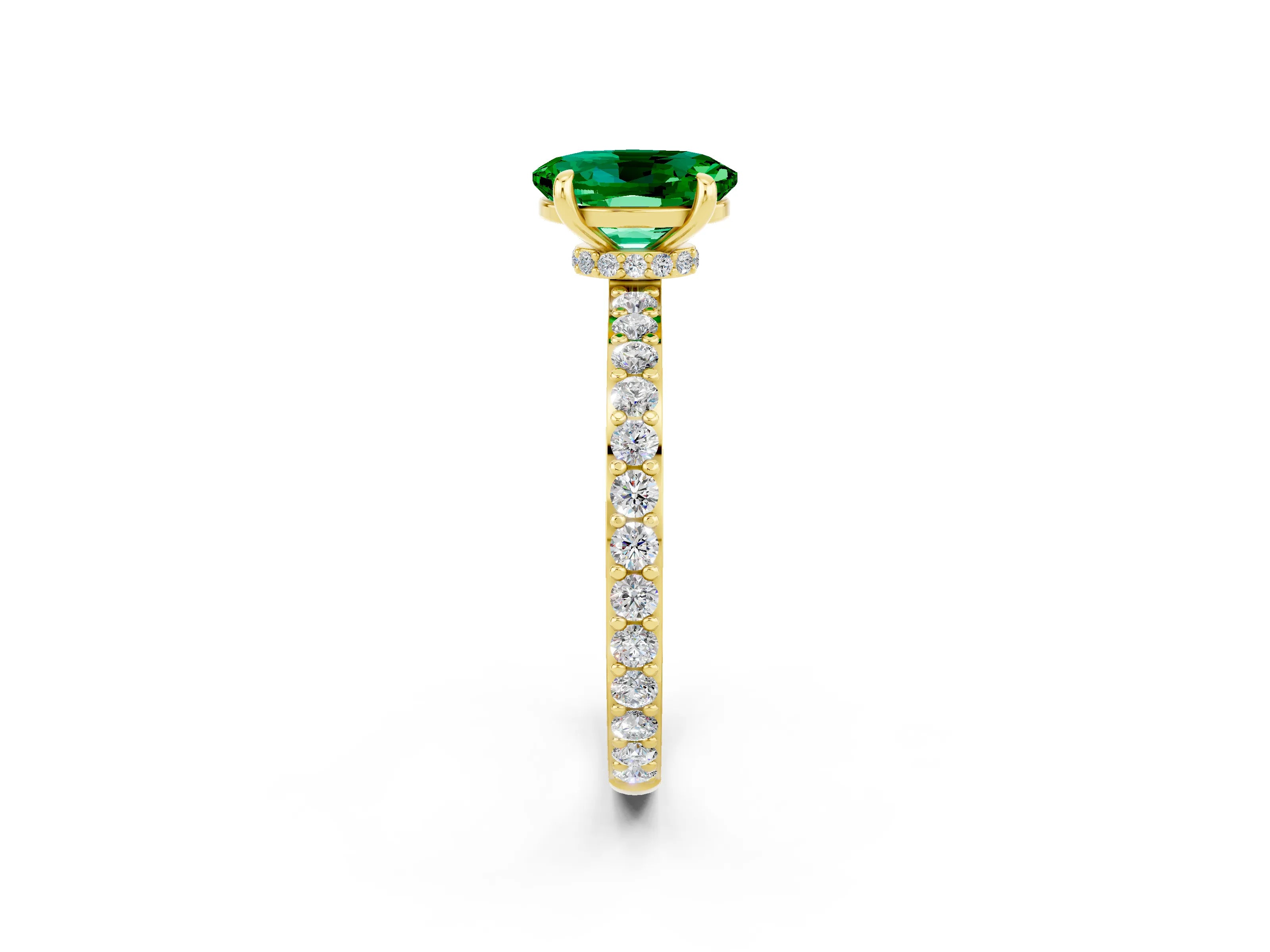 Yellow gold Oval Cut Emerald Solitaire Engagement Ring with Pavé Band and Four-Prong Setting_2