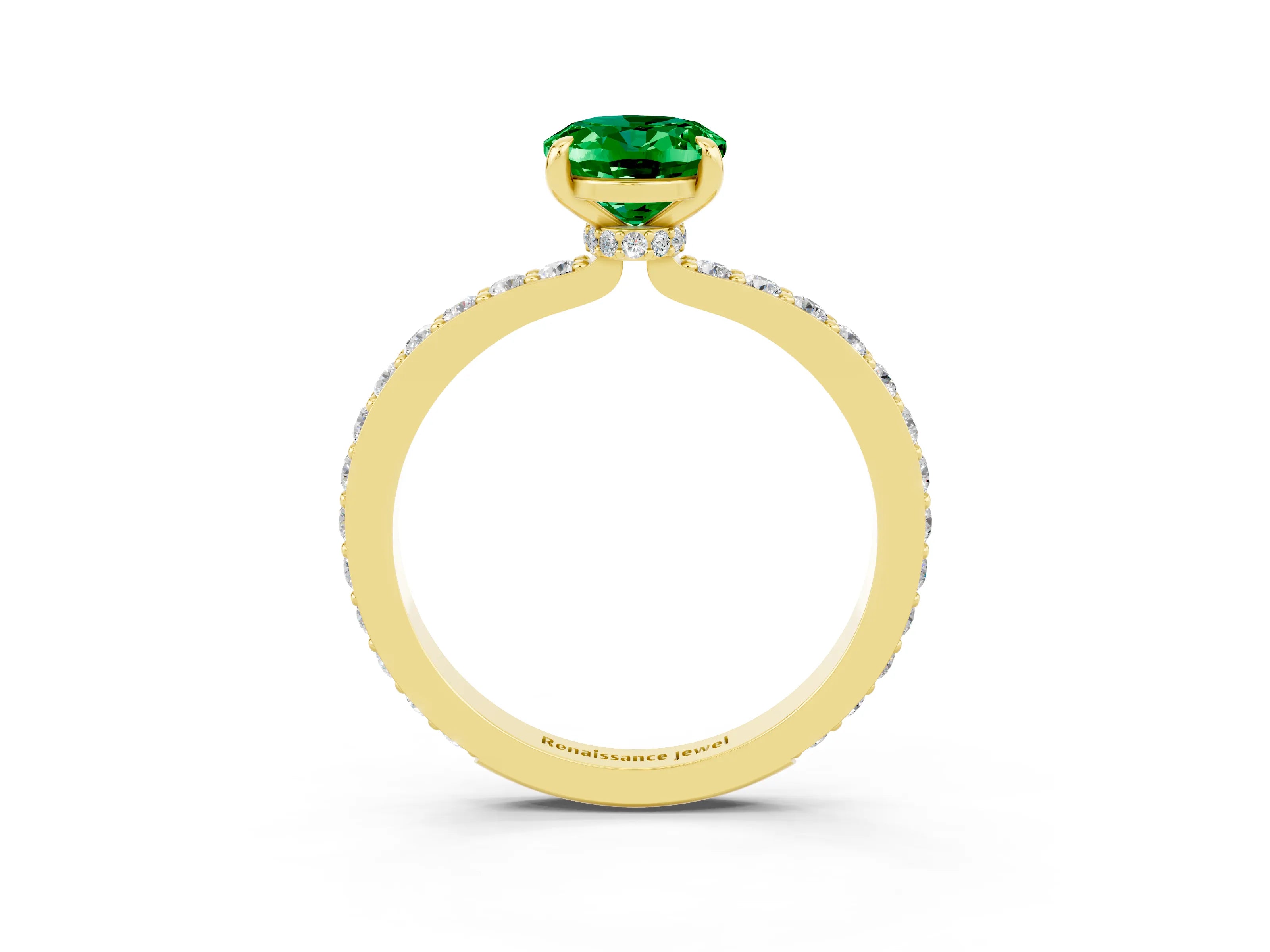Yellow gold Oval Cut Emerald Solitaire Engagement Ring with Pavé Band and Four-Prong Setting_3