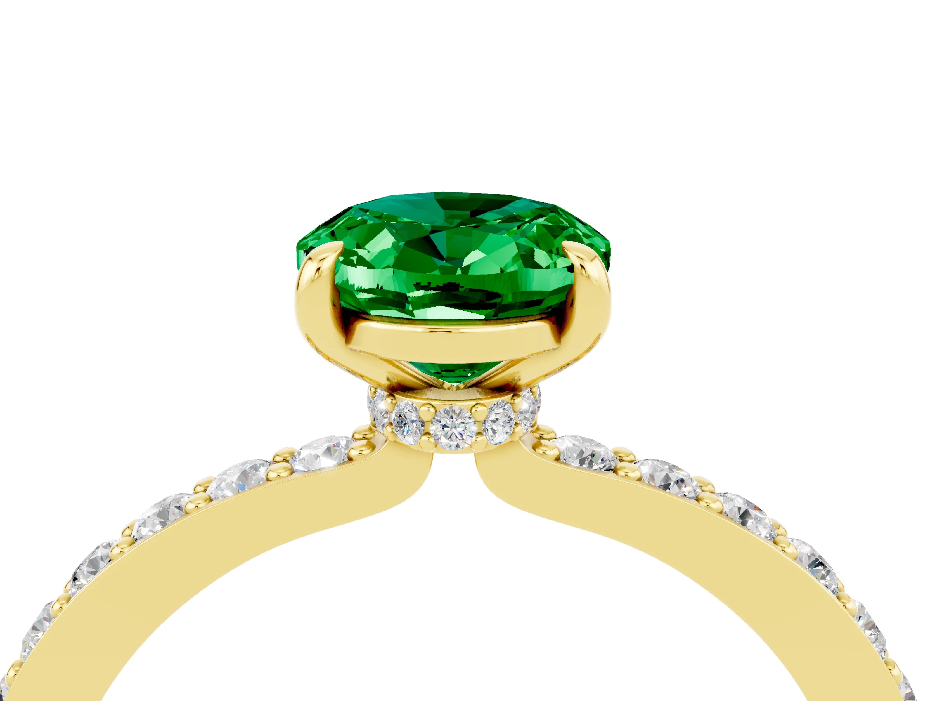 Yellow gold Oval Cut Emerald Solitaire Engagement Ring with Pavé Band and Four-Prong Setting_4