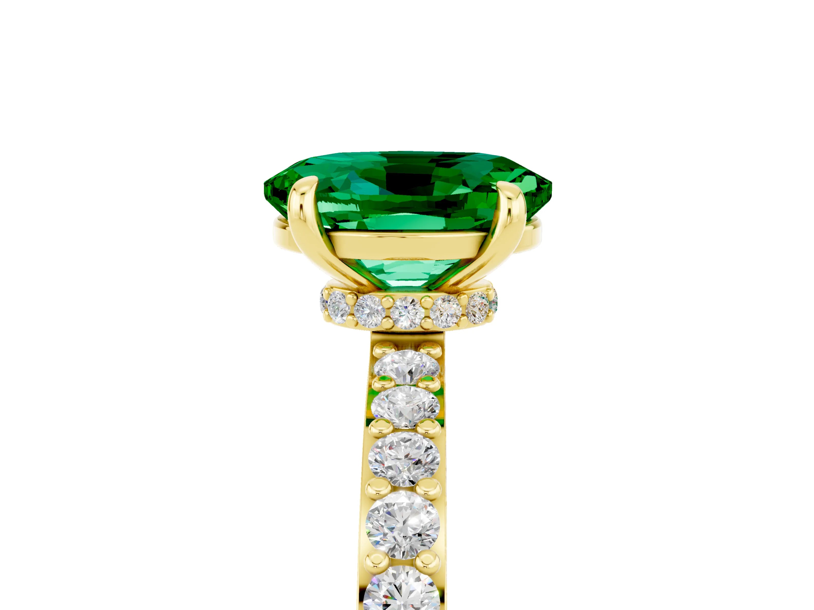 Yellow gold Oval Cut Emerald Solitaire Engagement Ring with Pavé Band and Four-Prong Setting_5