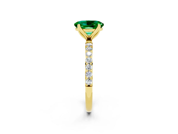 Yellow gold Oval Cut Emerald Solitaire Engagement Ring with Round  Pavé Band and Prong Setting