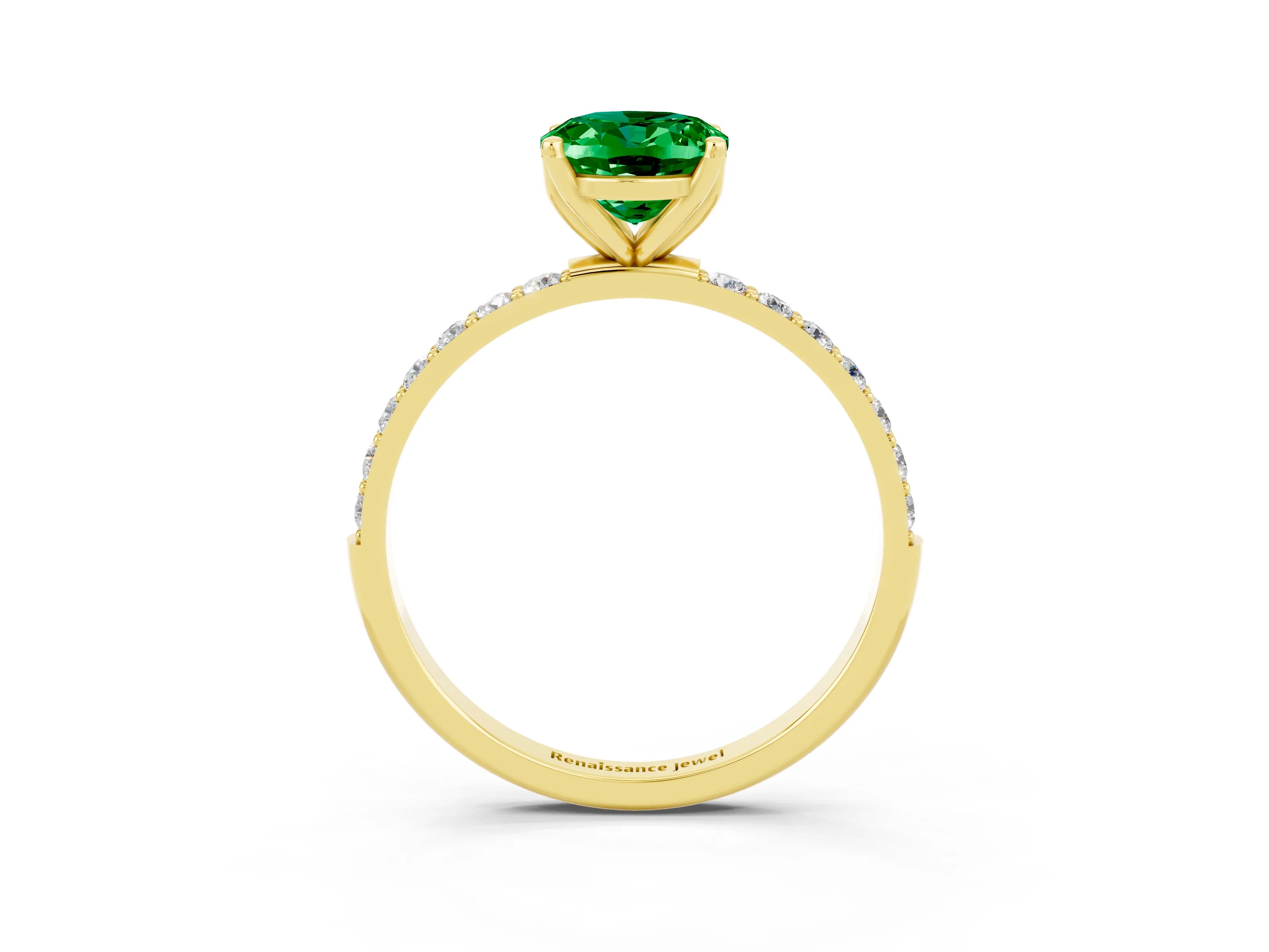 Yellow gold Oval Cut Emerald Solitaire Engagement Ring with Pavé Band and Prong Setting_3