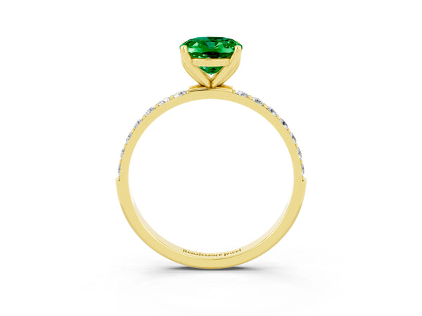 Yellow gold Oval Cut Emerald Solitaire Engagement Ring with Round  Pavé Band and Prong Setting