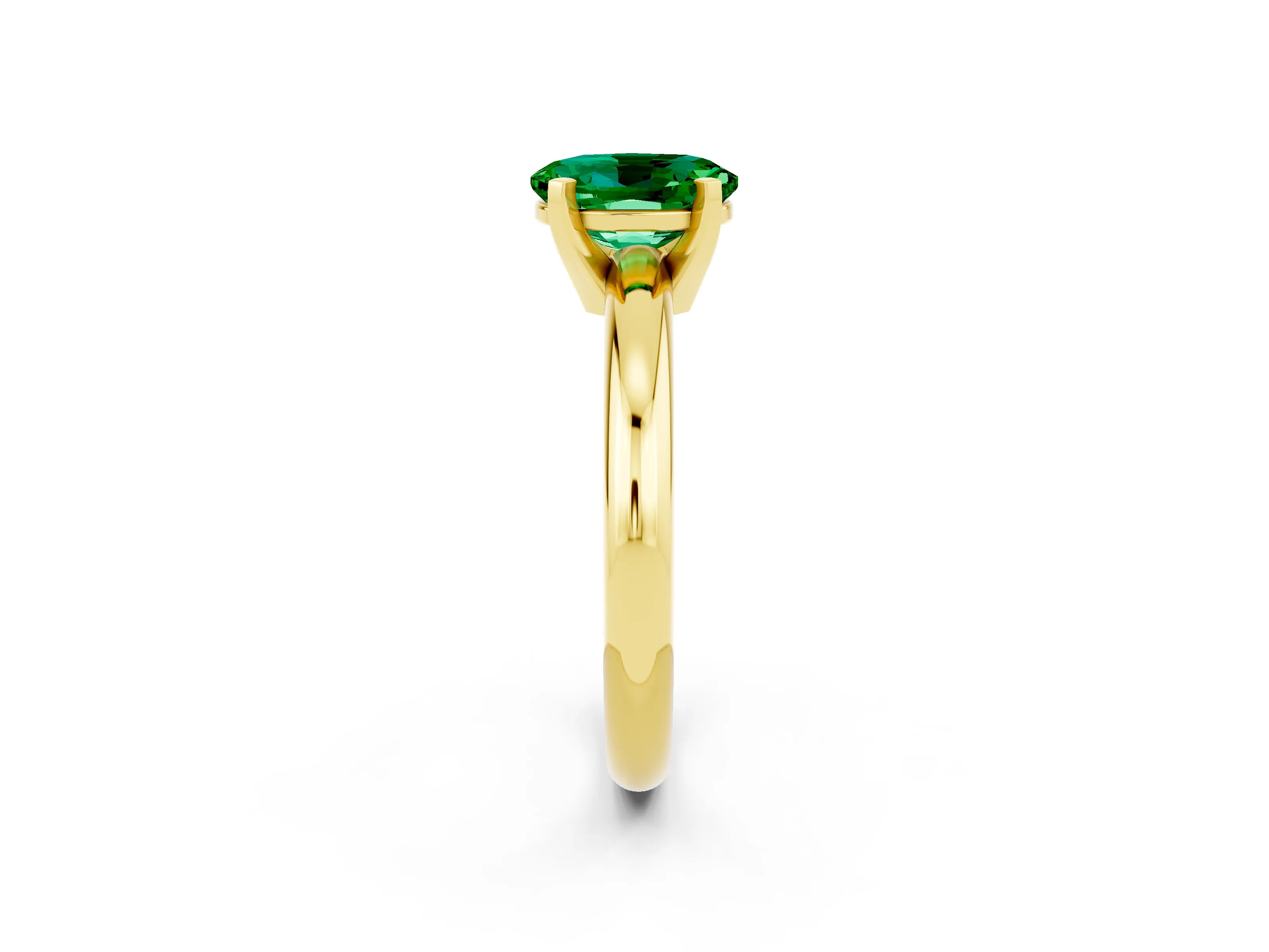 Yellow gold Oval Cut Emerald Solitaire Engagement Ring with Round Band and Four-Prong Setting_2