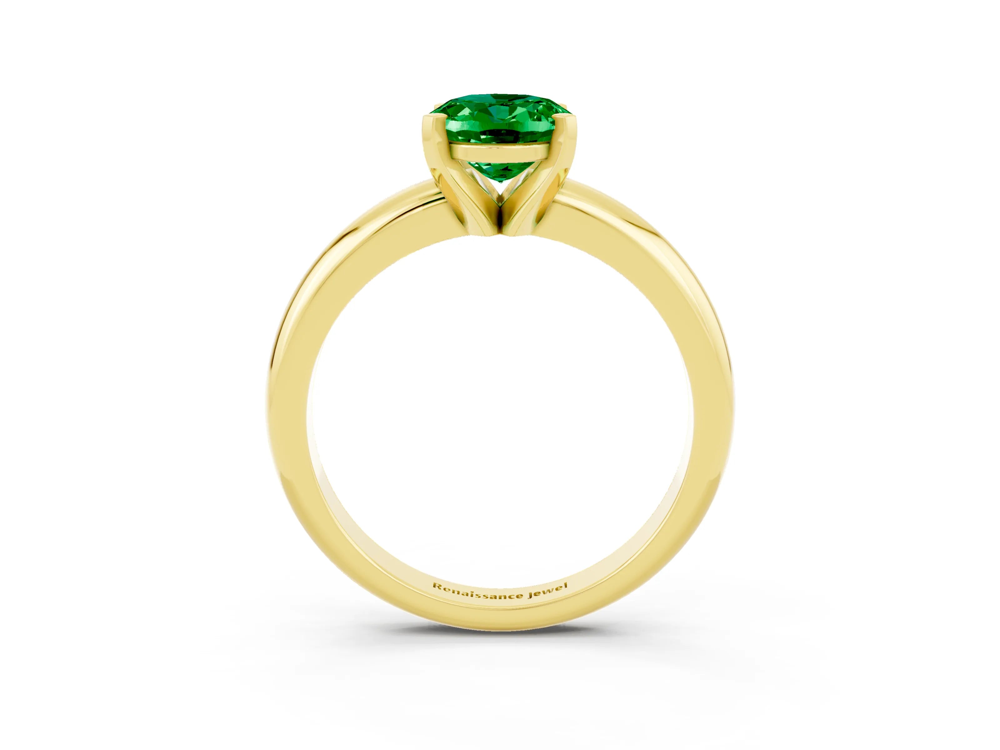 Yellow gold Oval Cut Emerald Solitaire Engagement Ring with Round Band and Four-Prong Setting_3