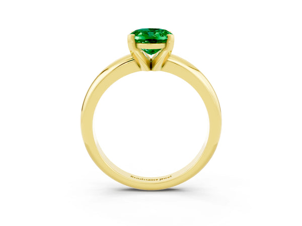 Yellow gold Oval Cut Emerald Solitaire Engagement Ring with Round Band and Four-Prong Setting