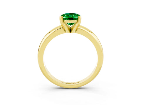Yellow gold Oval Cut Emerald Solitaire Engagement Ring with Round Band and Four-Prong Setting_3