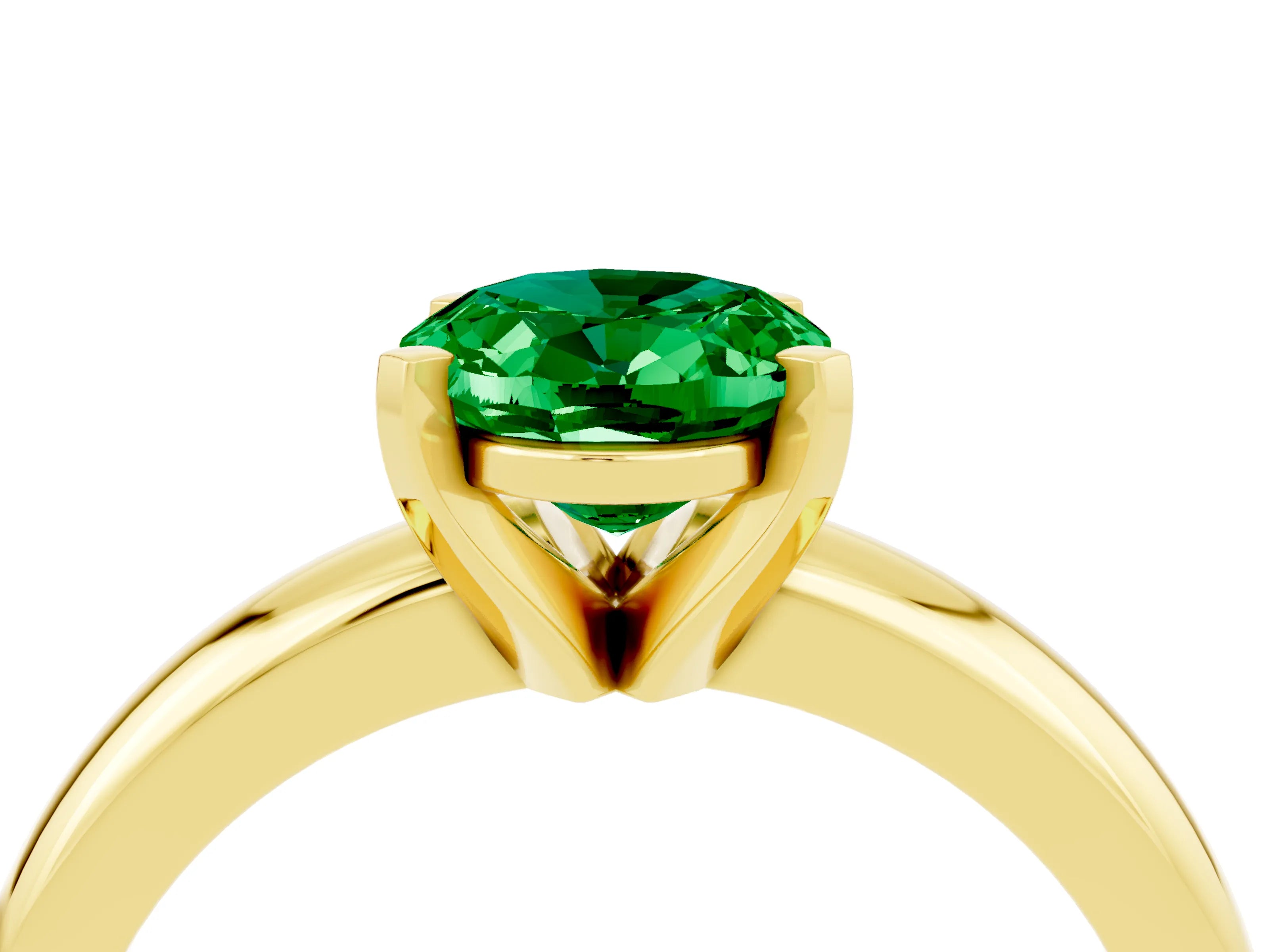 Yellow gold Oval Cut Emerald Solitaire Engagement Ring with Round Band and Four-Prong Setting_4