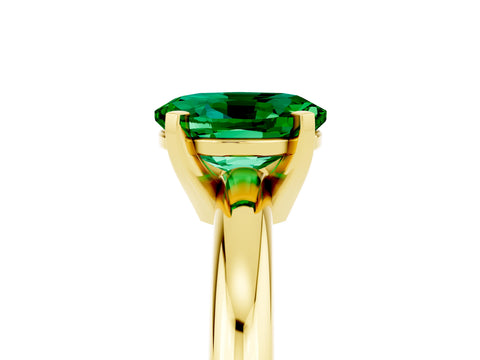 Yellow gold Oval Cut Emerald Solitaire Engagement Ring with Round Band and Four-Prong Setting_5
