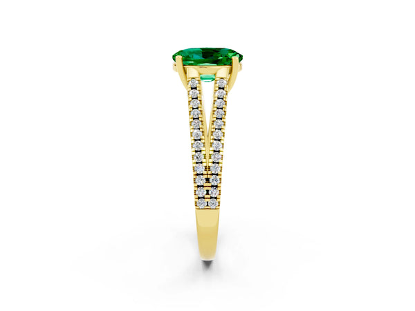 Yellow gold Oval Cut Emerald Solitaire Engagement Ring with Split Shank Pavé Band