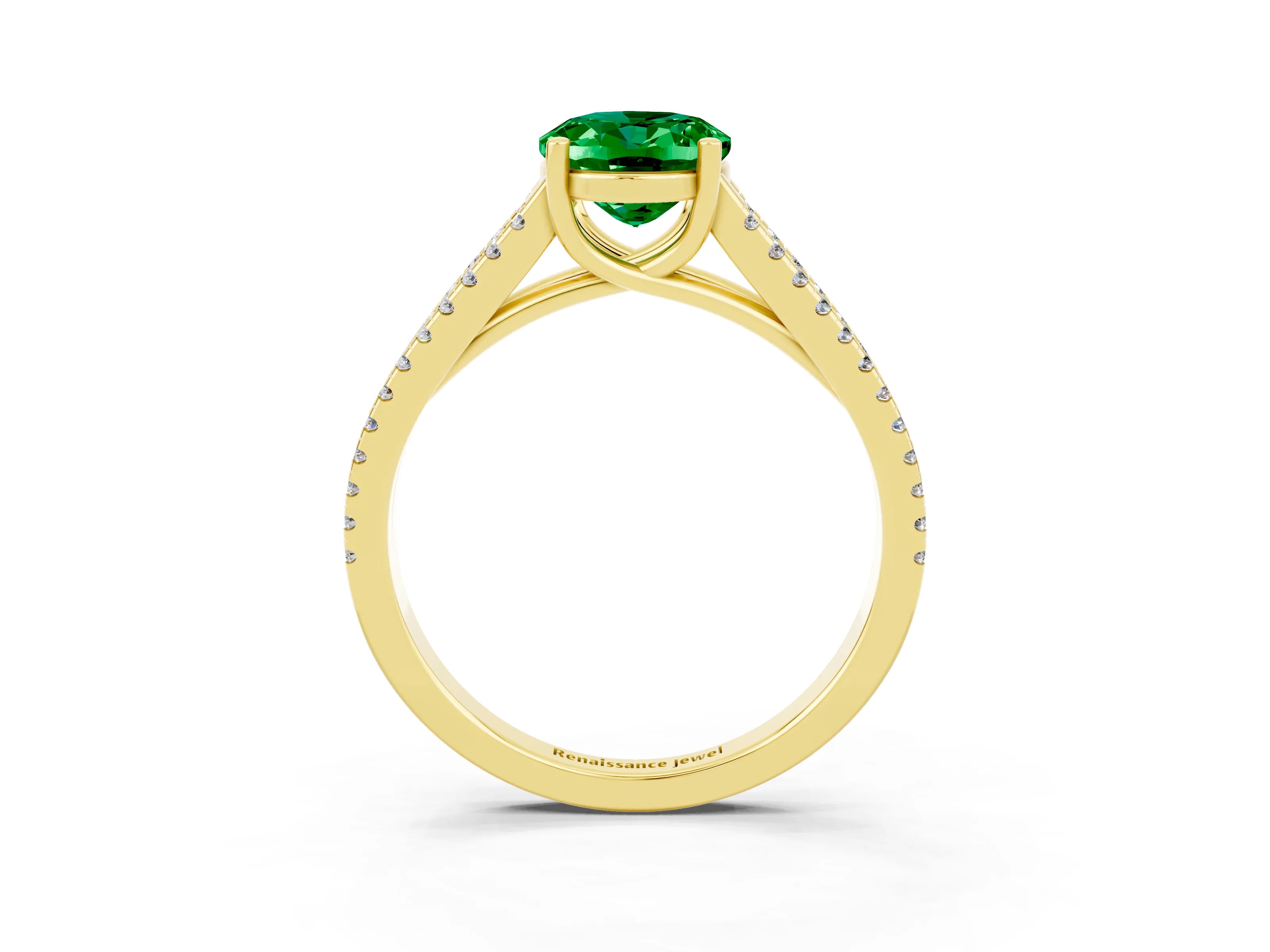 Yellow gold Oval Cut Emerald Solitaire Engagement Ring with Split Shank Pavé Band_3
