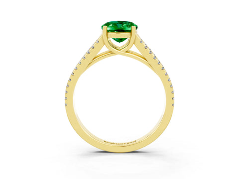 Yellow gold Oval Cut Emerald Solitaire Engagement Ring with Split Shank Pavé Band_3