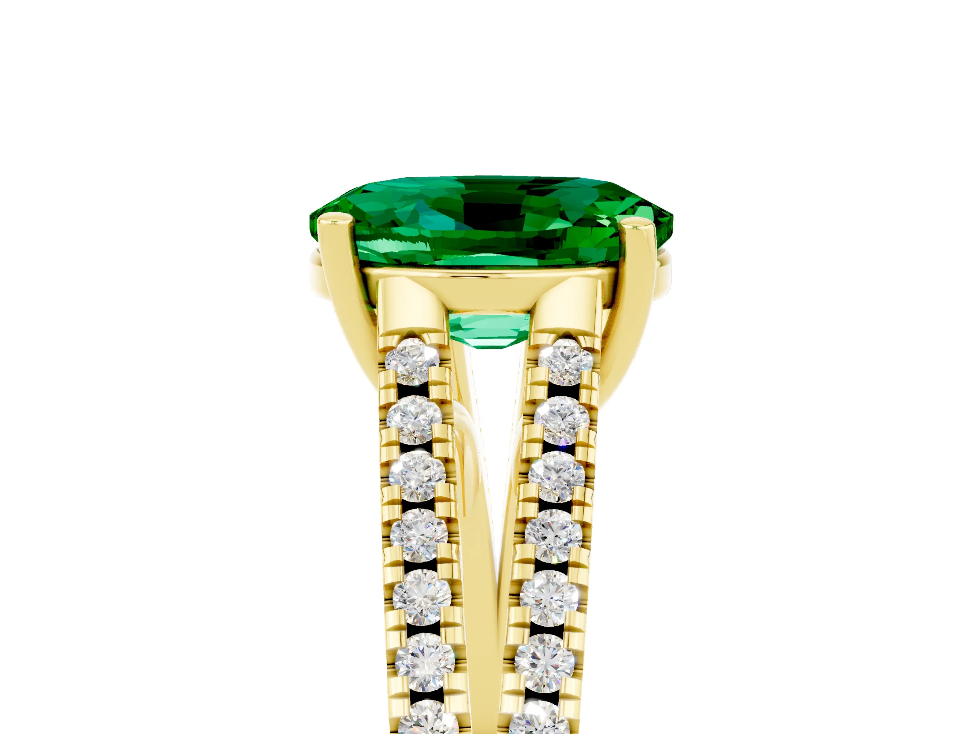 Yellow gold Oval Cut Emerald Solitaire Engagement Ring with Split Shank Pavé Band_5