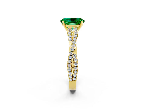 Yellow gold Oval Cut Emerald Solitaire Engagement Ring with Twisted Pavé Band and Four-Prong Setting_2