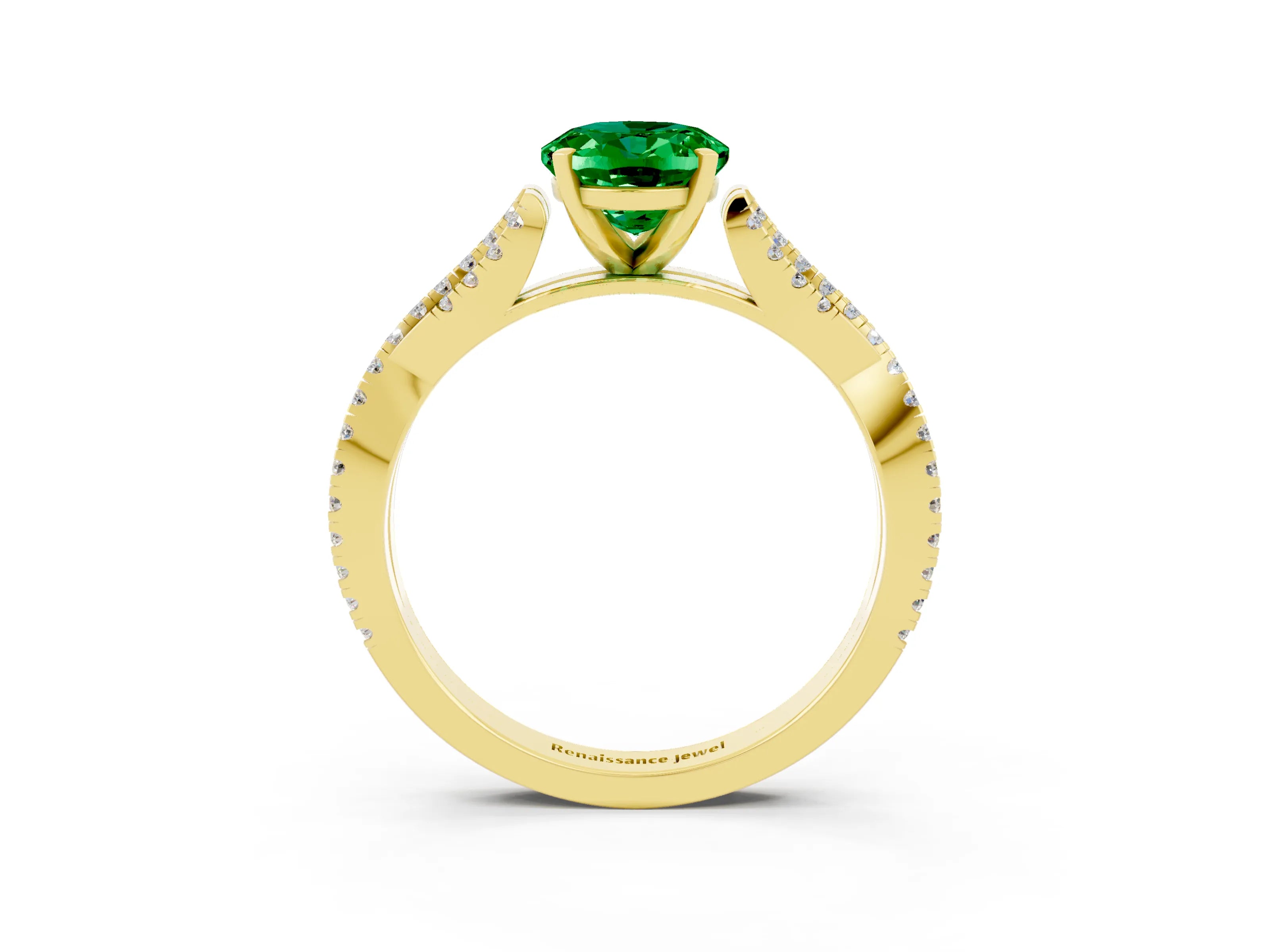 Yellow gold Oval Cut Emerald Solitaire Engagement Ring with Twisted Pavé Band and Four-Prong Setting_3