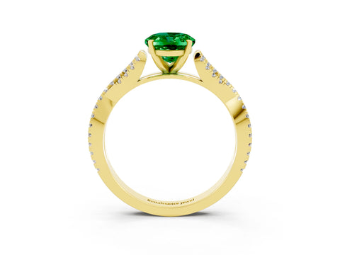 Yellow gold Oval Cut Emerald Solitaire Engagement Ring with Twisted Pavé Band and Four-Prong Setting_3
