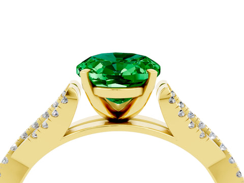 Yellow gold Oval Cut Emerald Solitaire Engagement Ring with Twisted Pavé Band and Four-Prong Setting_4