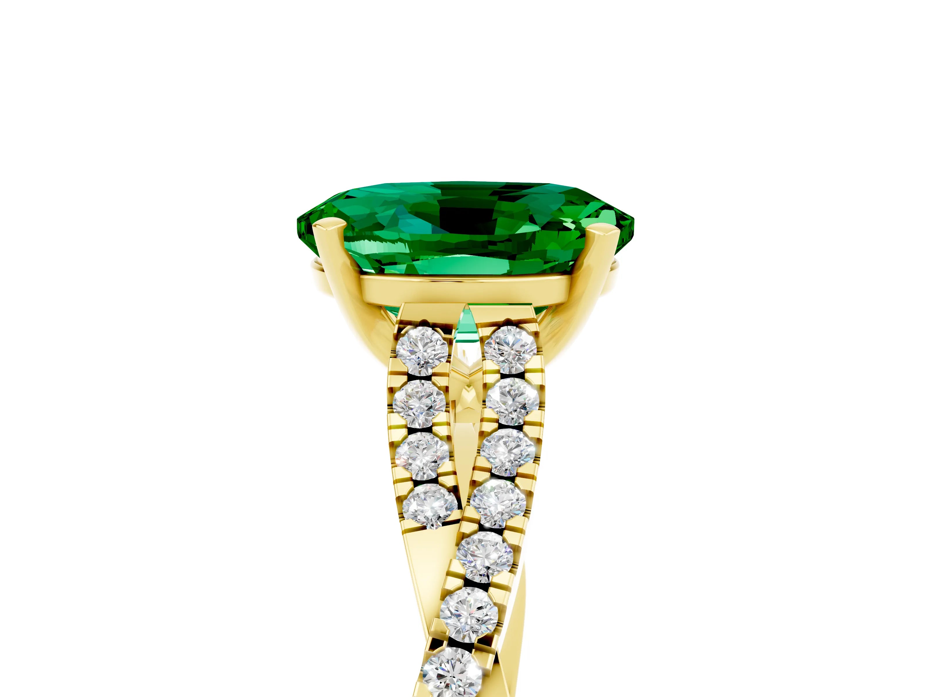 Yellow gold Oval Cut Emerald Solitaire Engagement Ring with Twisted Pavé Band and Four-Prong Setting_5