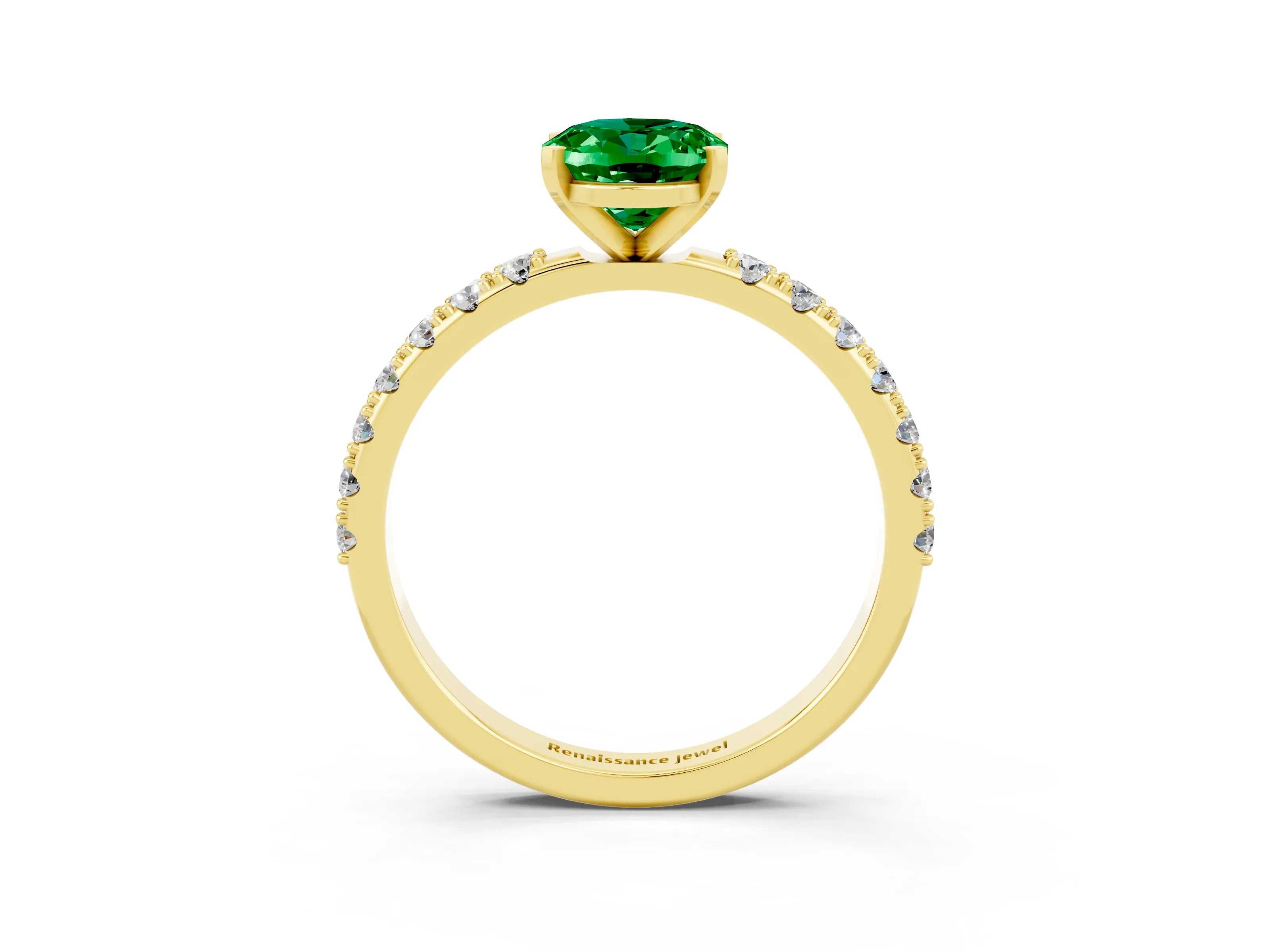 Yellow gold Oval Cut Emerald Solitaire Pavé Band with Four-Prong Setting_3