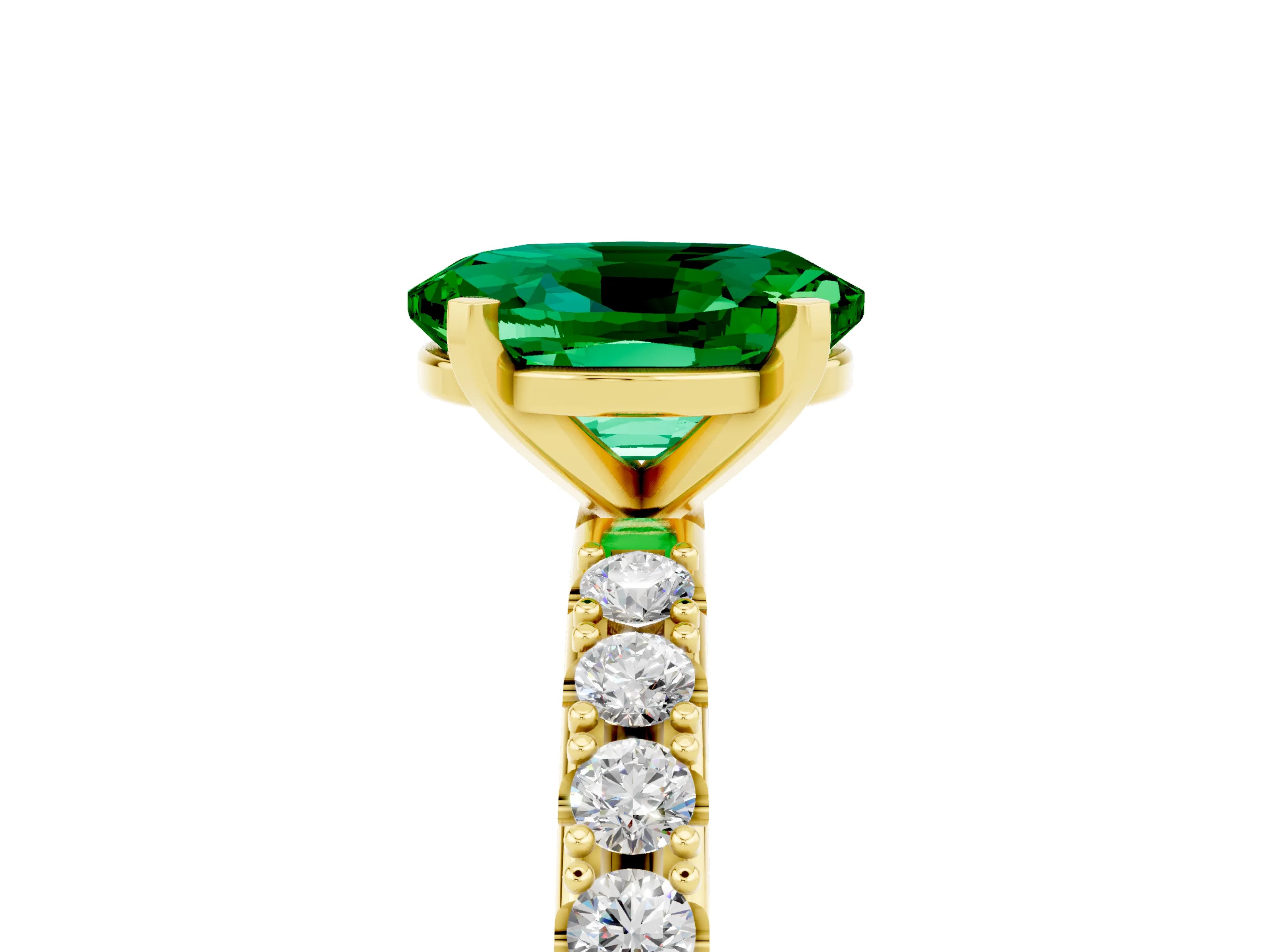 Yellow gold Oval Cut Emerald Solitaire Pavé Band with Four-Prong Setting_5