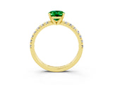 Yellow gold Oval Cut Emerald Solitaire Pavé Engagement Ring with Round Band and Prong Setting_15