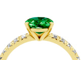 Yellow gold Oval Cut Emerald Solitaire Pavé Engagement Ring with Round Band and Prong Setting_16